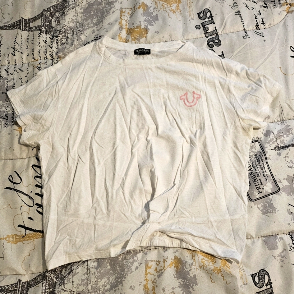 True Religion White T-Shirt with Pink Logo